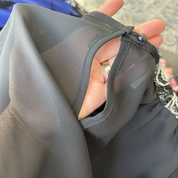 Vintage 80s Rhoda Lee Blouse Size 18 Black Sequins Sheer Union Label Flowy Glam - Picture 9 of 11